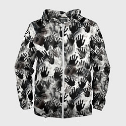 Ветровка с капюшоном мужская Черно-белые руки с ладонями, цвет: 3D-белый