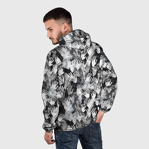 Мужская ветровка Черно-белые отпечатки ладоней / 3D-Белый – фото 4