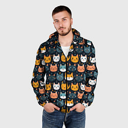 Ветровка с капюшоном мужская Мордочки мультяшных котов узор, цвет: 3D-черный — фото 2