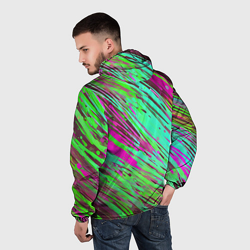 Мужская ветровка Разноцветные брызги зелёные и розовые / 3D-Белый – фото 4