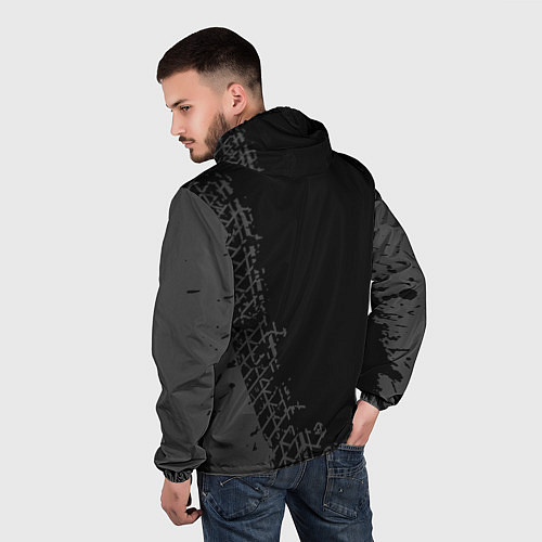 Мужская ветровка Geely speed на темном фоне со следами шин: по-верт / 3D-Черный – фото 4