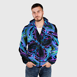 Ветровка с капюшоном мужская Абстракция neon, цвет: 3D-черный — фото 2