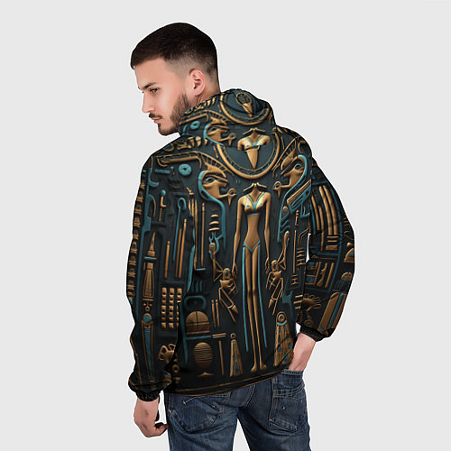 Мужская ветровка Орнамент в стиле египетской иероглифики / 3D-Белый – фото 4