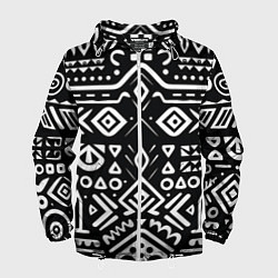 Ветровка с капюшоном мужская Черно-белый абстрактный паттерн, цвет: 3D-белый