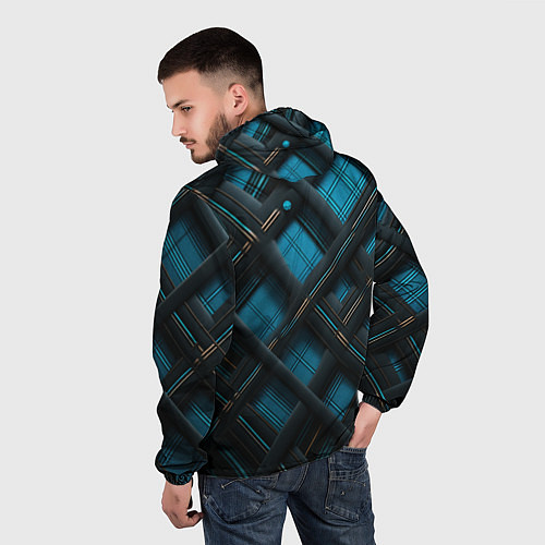 Мужская ветровка Тёмно-синяя диагональная клетка / 3D-Белый – фото 4