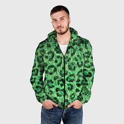 Ветровка с капюшоном мужская Зелёный леопард паттерн, цвет: 3D-черный — фото 2