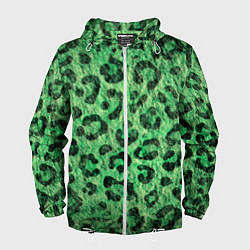 Ветровка с капюшоном мужская Зелёный леопард паттерн, цвет: 3D-белый