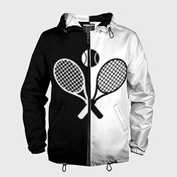 Ветровка с капюшоном мужская Теннис - чёрно белое, цвет: 3D-черный