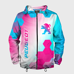 Ветровка с капюшоном мужская Peugeot neon gradient style вертикально, цвет: 3D-черный