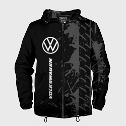 Ветровка с капюшоном мужская Volkswagen speed на темном фоне со следами шин по-, цвет: 3D-черный