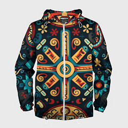 Ветровка с капюшоном мужская Симметричный орнамент в славянском стиле, цвет: 3D-белый