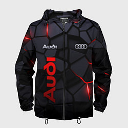 Ветровка с капюшоном мужская Audi - плиты с эффектом свечения, цвет: 3D-черный