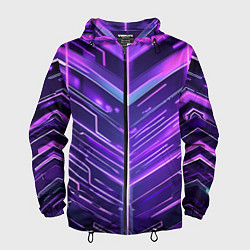 Ветровка с капюшоном мужская Фиолетовые неон полосы киберпанк, цвет: 3D-черный
