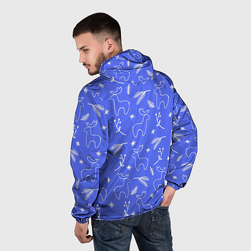 Мужская ветровка Синий рождественский принт с оленями / 3D-Белый – фото 4