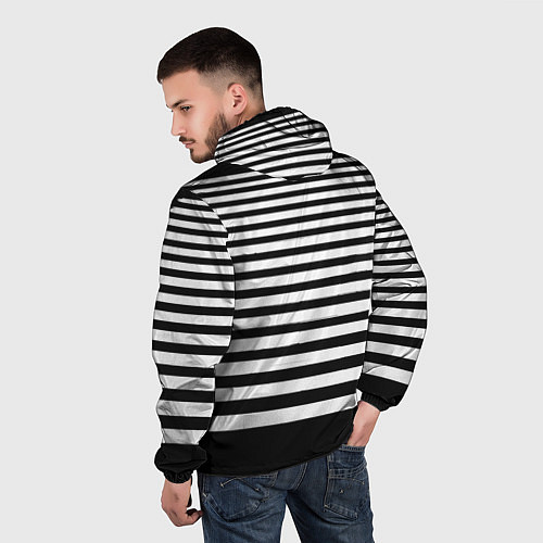 Мужская ветровка Силуэт на чёрно белом полосы / 3D-Белый – фото 4