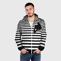 Ветровка с капюшоном мужская Силуэт на чёрно белом полосы, цвет: 3D-белый — фото 2