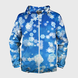 Ветровка с капюшоном мужская Декоративные снежинки на синем, цвет: 3D-белый