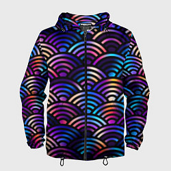 Ветровка с капюшоном мужская Разноцветные волны-чешуйки, цвет: 3D-черный