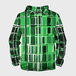 Ветровка с капюшоном мужская Зелёные прямоугольники, цвет: 3D-белый