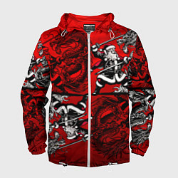 Ветровка с капюшоном мужская Дед Мороз с копьем и драконом, цвет: 3D-белый