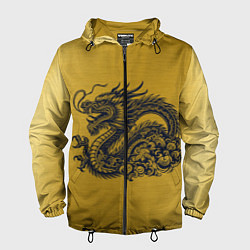 Ветровка с капюшоном мужская Дракон на золоте, цвет: 3D-черный
