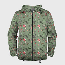 Ветровка с капюшоном мужская Goblincore - паттерн, цвет: 3D-черный