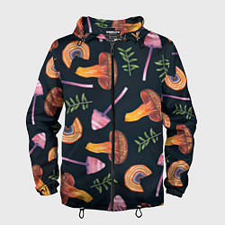 Ветровка с капюшоном мужская Goblincore - болотные грибы, цвет: 3D-черный