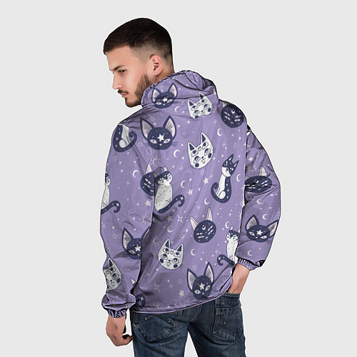 Мужская ветровка Мистические кошечки - паттерн фиолетовый / 3D-Белый – фото 4