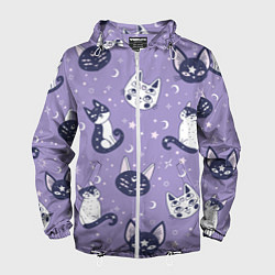 Мужская ветровка Мистические кошечки - паттерн фиолетовый