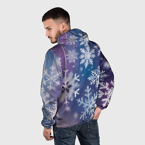 Мужская ветровка Снежинки на фиолетово-синем фоне / 3D-Белый – фото 4