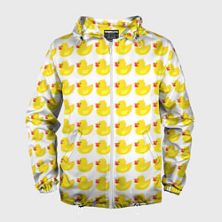Ветровка с капюшоном мужская Семейка желтых резиновых уточек, цвет: 3D-белый