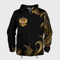 Ветровка с капюшоном мужская Герб России и золотистый узор, цвет: 3D-черный