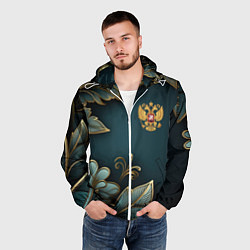 Ветровка с капюшоном мужская Золотые листья и герб России, цвет: 3D-белый — фото 2
