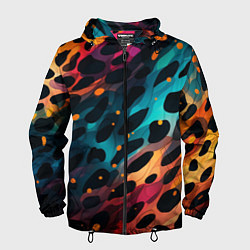 Ветровка с капюшоном мужская Разноцветный леопардовый паттерн, цвет: 3D-черный