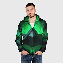Ветровка с капюшоном мужская Зеленая абстракция геометрическая, цвет: 3D-черный — фото 2