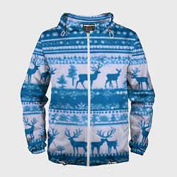 Ветровка с капюшоном мужская Синие олени, цвет: 3D-белый
