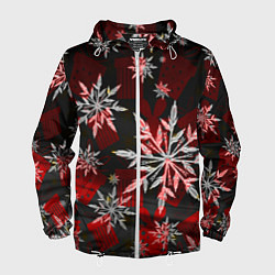 Ветровка с капюшоном мужская Рождественские снежинки, цвет: 3D-белый