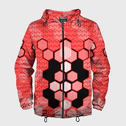 Ветровка с капюшоном мужская Красная кибер броня hexagons, цвет: 3D-черный