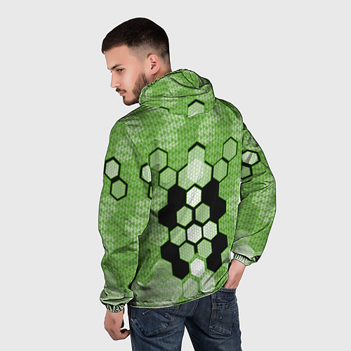 Мужская ветровка Зелёная кибер броня hexagons / 3D-Белый – фото 4