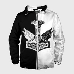 Ветровка с капюшоном мужская Волки и молот Тора, цвет: 3D-белый