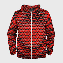 Ветровка с капюшоном мужская Красные и чёрные треугольники, цвет: 3D-белый
