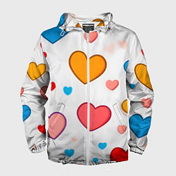 Ветровка с капюшоном мужская Сердца сердечки, цвет: 3D-белый