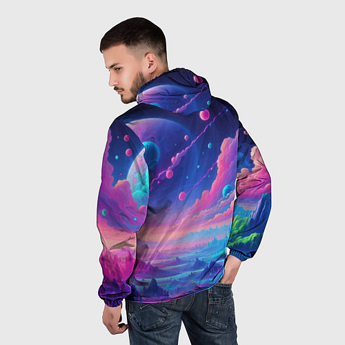 Мужская ветровка Fantastic space landscape - neon glow / 3D-Черный – фото 4