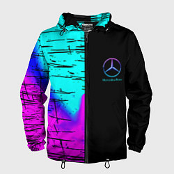 Ветровка с капюшоном мужская Mercedes benz неон текстура, цвет: 3D-черный