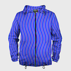 Ветровка с капюшоном мужская Неоновые волнистые полосы, цвет: 3D-черный