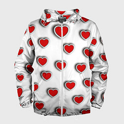 Ветровка с капюшоном мужская Стикеры наклейки объемные сердечки, цвет: 3D-белый