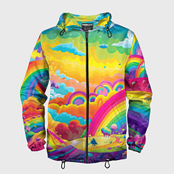 Ветровка с капюшоном мужская Мир радуги и ярких красок, цвет: 3D-черный
