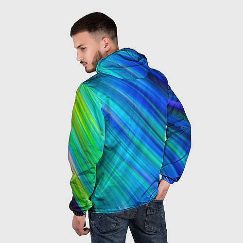 Мужская ветровка Неоновые синие лучи / 3D-Белый – фото 4