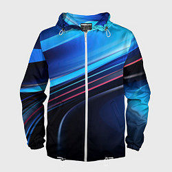 Ветровка с капюшоном мужская Синяя и черная абстракция геометрическая, цвет: 3D-белый