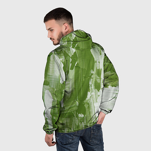 Мужская ветровка Текстура белой и зелёной краски / 3D-Черный – фото 4